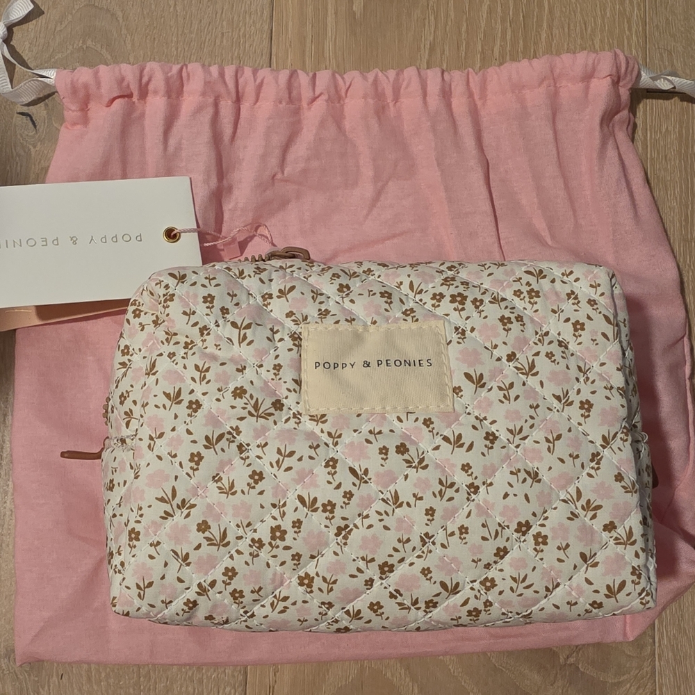 Poppy & Peonies Quilted Floral Cosmetic Bag